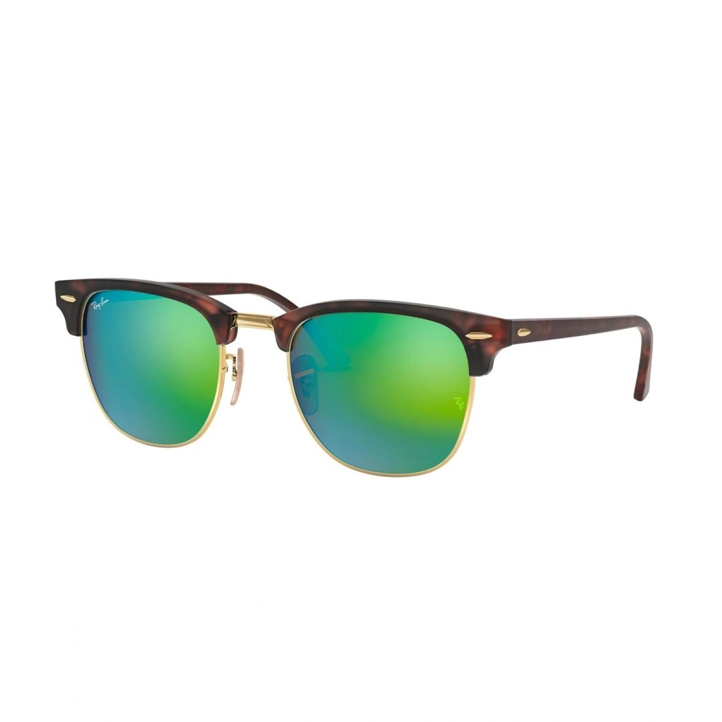 Gafas de sol Ray-Ban Clubmaster 3016 con montura semi al aire en marrón carey, cristales polarizados verdes y detalles metálicos, estilo retro y sofisticado