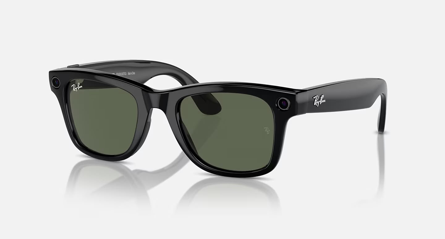 Gafas de sol inteligentes Ray-Ban Meta Wayfarer 601/71 con lentes verdes G-15 y montura negra clásica