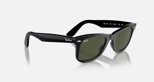 Gafas de sol Ray-Ban Wayfarer 2140 con montura negra y lentes oscuras, estilo clásico y elegante